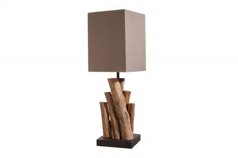 Designové a luxusní noční lampy do ložnice Estila Koloniální stolní lampa Pure Nature s hnědým hranatým stínítkem 45cm