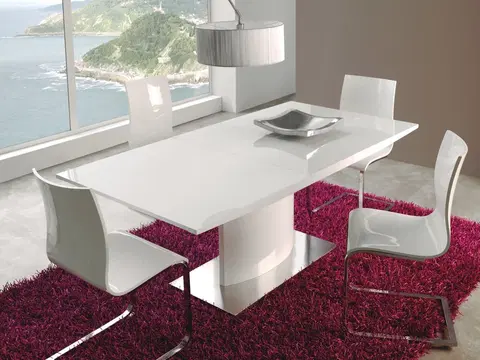 Designové a luxusní jídelní stoly Estila Moderní obdélníkový rozkládací jídelní stůl Edge v lesklém bílém provedení 160(200)cm