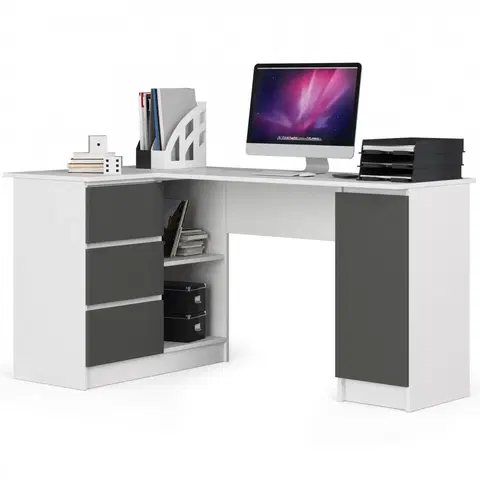 Psací stoly Ak furniture Rohový psací stůl B20 155 cm levý bílý/šedý
