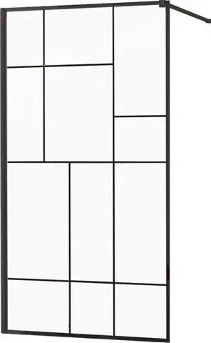 Sprchové zástěny MEXEN/S KIOTO Sprchová zástěna WALK-IN 130x200 cm 8 mm, černá, černý vzor 2 800-130-101-70-78