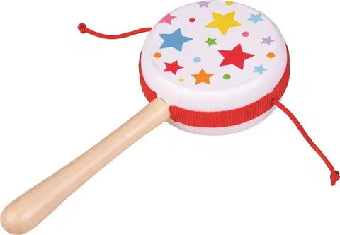 Hudební nástroje pro děti Bigjigs Toys Dřevěný rotační bubínek STARS 1 ks bílo-červený