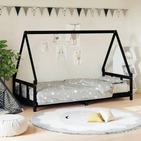 Dětské pokoje Dětská postel černá 90 x 190 cm masivní borové dřevo