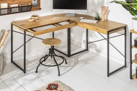 Psací stoly LuxD 24774 Rohový kancelářský stůl Kiana vzor dub