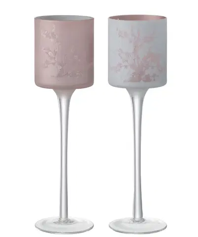 Svícny 2ks růžový a modrý skleněný svícen na úzké noze na čajovou svíčku Sakura - Ø 7*25 cm J-Line by Jolipa 21812
