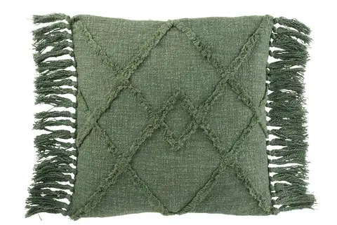 Dekorační polštáře Zelený polštář s třásněmi a výplní Rhombus - 50*50cm J-Line by Jolipa 22823