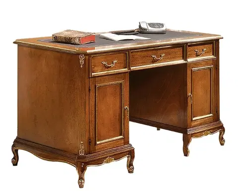 Stylové a luxusní pracovní a psací stoly Estila Luxusní rustikální psací stůl Emociones z masivního dřeva se třemi zásuvkami a dvířky 130 cm