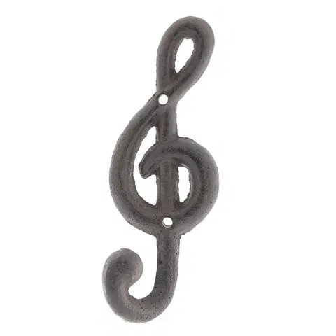 Obrazy Nástěnný hnědý litinový háček - houslový klíč - 6*5*17 cm Clayre & Eef 6Y3048