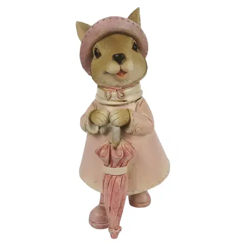 Velikonoční dekorace Dekorace králičí slečny v růžovém kabátku s deštníkem - 8*6*14 cm Clayre & Eef 6PR3331