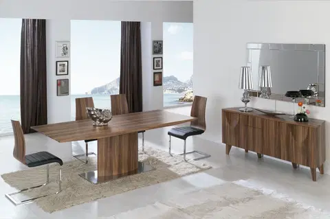 Designové a luxusní jídelní stoly Estila Moderní obdélníkový rozkládací jídelní stůl Edge v hnědé barvě na jedné noze 160(200cm)
