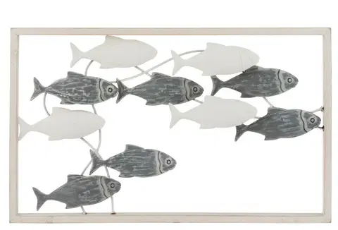 Obrazy Nástěnná kovová dekorace hejno ryb - 50*30*3 cm J-Line by Jolipa 3547
