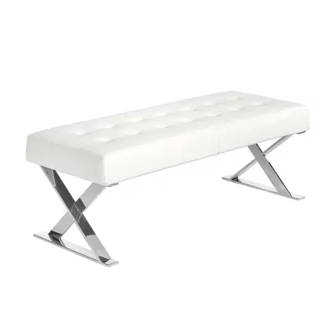 Stylové a luxusní taburety Estila Moderní kožená lavice Urbano bílá s chromovými nožičkami 120cm