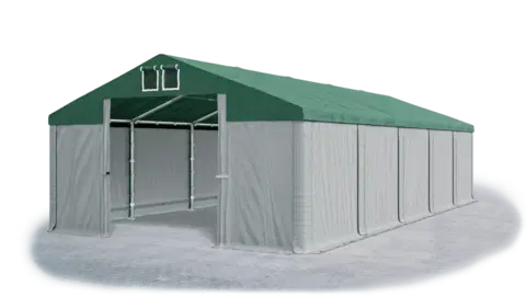 Zahrada Skladový stan 5x10x2,5m střecha PVC 560g/m2 boky PVC 500g/m2 konstrukce ZIMA PLUS Šedá Zelená Šedá
