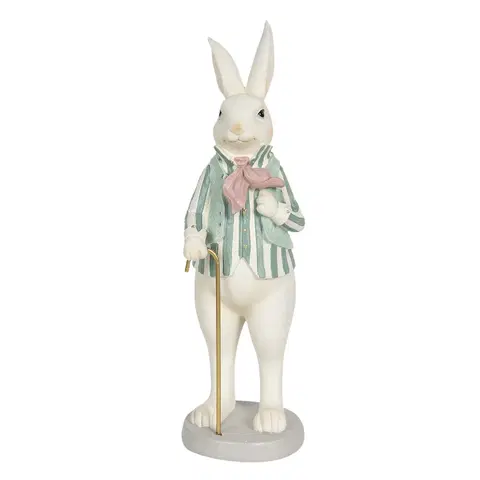 Velikonoční dekorace Velikonoční soška králíka v pruhovaném sáčku s hůlkou - 12*9*31 cm Clayre & Eef 6PR3145