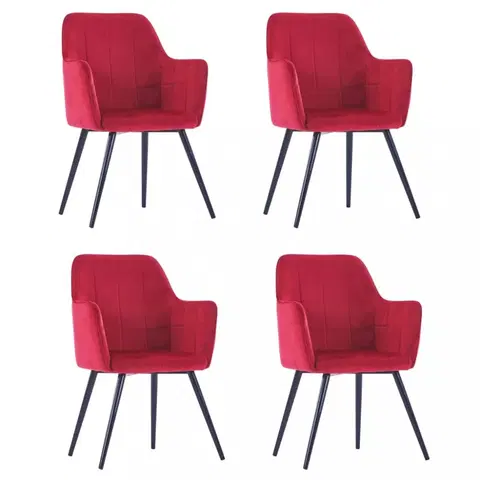 Židle Jídelní židle 4 ks samet / ocel Dekorhome Červená