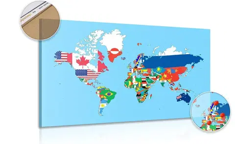Obrazy na korku Obraz na korku mapa světa s vlajkami