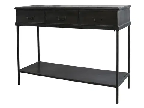 Konferenční stolky Černý kovový konzolový stůl se 3-mi šuplíky Consi - 123*41*91cm Chic Antique 40308-24