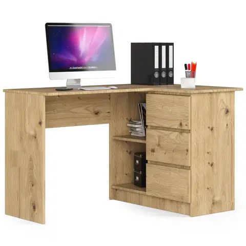 Psací stoly Ak furniture Rohový psací stůl B16 124 cm pravý dub artisan