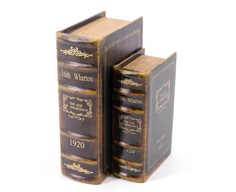 Různé luxusní dekorace a doplňky Estila Designový set kniha Věk nevinnosti ve vintage černém koženém obalu se světle žlutým dekorativním motivem 23cm