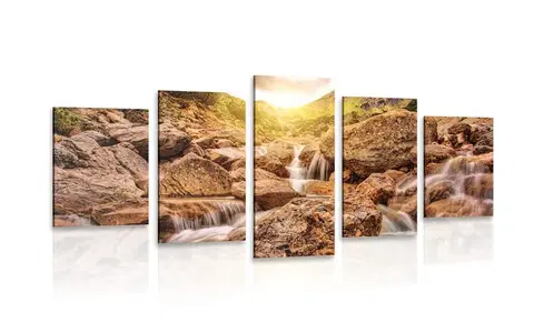 Obrazy přírody a krajiny 5-dílný obraz vysokohorské vodopády