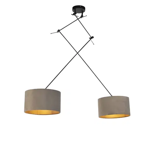 Zavesna svitidla Závěsná lampa se sametovými odstíny taupe se zlatem 35 cm - Blitz II černá