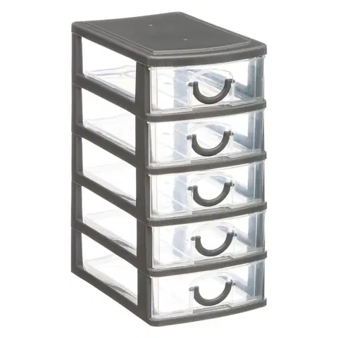 Úložné boxy DekorStyle Mini organizér na drobnosti s 5 zásuvkami Poks šedý