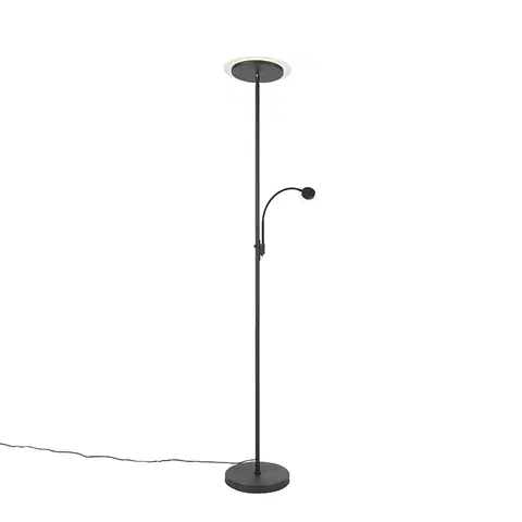 Stojaci lampy Moderní stojací lampa černá včetně LED s čtecím ramenem - Chala