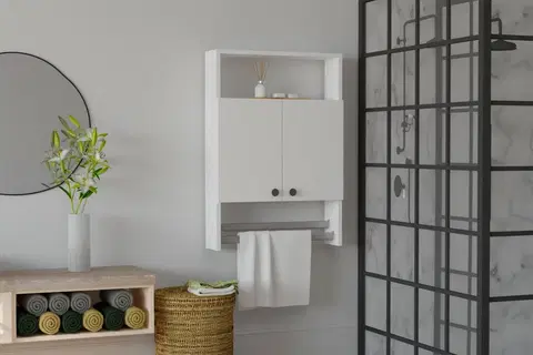 Koupelnový nábytek Kalune Design Závěsná koupelnová skříňka s věšákem na ručníky Banyo bílá