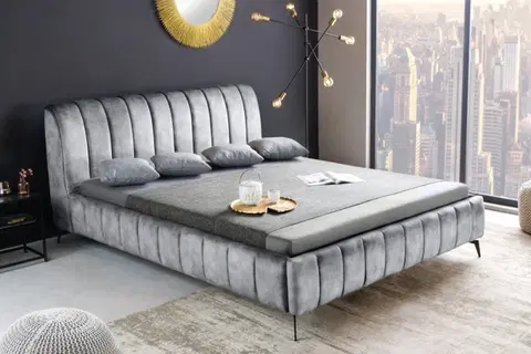 Luxusní a stylové postele Estila Moderní manželská postel Orlando v šedém čalounění na černých kovových nožičkách 160cm