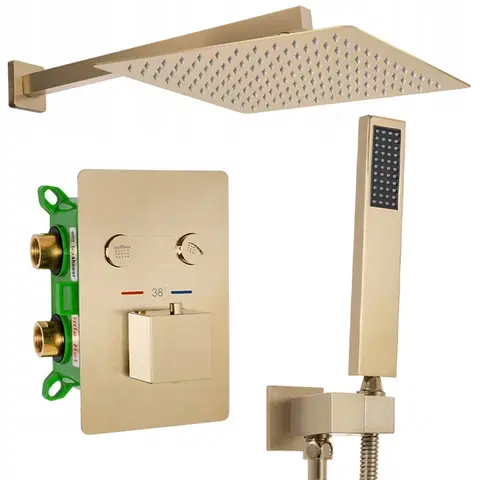 Sprchy a sprchové panely REA Podomítkový sprchový set s termostatem a instalačním boxem Fenix Davis zlatý