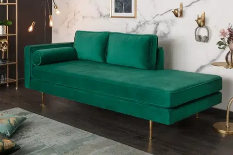 Luxusní nábytek do obývacího pokoje Estila Art-deco luxusní zelená lenoška Damisela se sametovým potahem 196cm