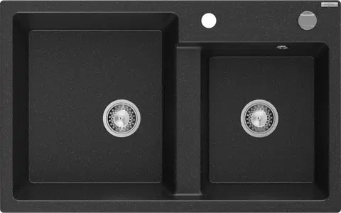 Sifony k pračkám MEXEN Tomas granitový dřez 2-bowl 800x500 mm,černá/metalik, sifon chrom 6516802000-73