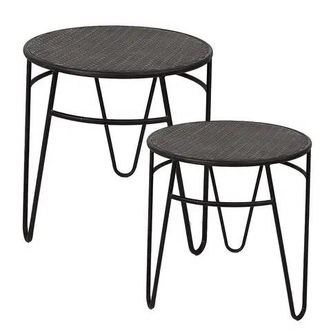 Konferenční stolky 2ks hnědý antik kovový odkládací stolek Viani - Ø 51*51 / Ø 41*42 cm Clayre & Eef 6Y5360