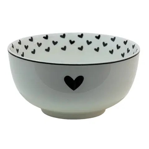 Mísy a misky Porcelánová miska na polévku se srdíčky Love Birds - Ø14*7 cm Clayre & Eef LBSHBO