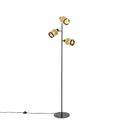 Stojaci lampy Průmyslová stojací lampa černá se zlatými 3 světly - Kayden