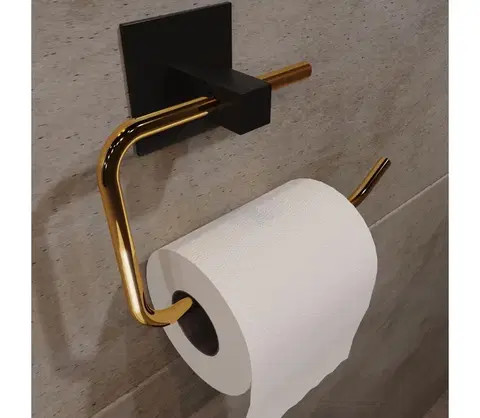 Koupelnové skříňky  Kovový držák toaletního papíru 8x16 cm černá/zlatá 