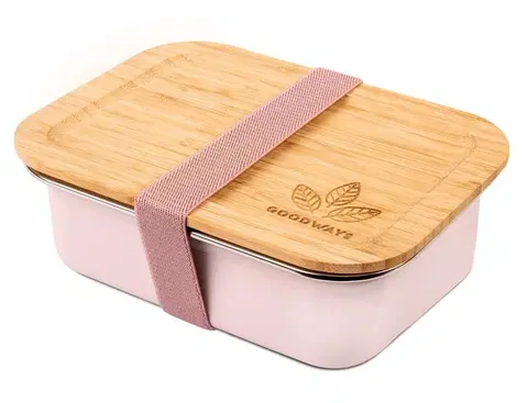 Dózy na potraviny Růžový nerezový svačinový box s bambusovým víčkem - 1200ml/ 20*15*6,5cm Goodways růž 1200ml