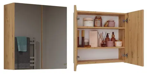 Koupelnový nábytek TP Living Závěsná koupelnová skříňka POLA 60 cm se zrcadlem dub artisan