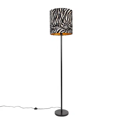 Stojaci lampy Moderní stojací lampa černé látkové stínítko zebra 40 cm - Simplo
