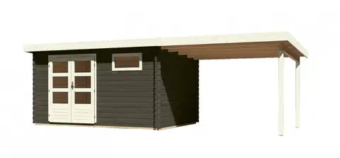 Dřevěné plastové domky Dřevěný zahradní domek BASTRUP 8 s přístavkem Lanitplast Šedá
