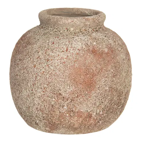 Dekorativní vázy Světle hnědá váza s odřeninami a patinou - Ø 8*8 cm Clayre & Eef 6CE1213