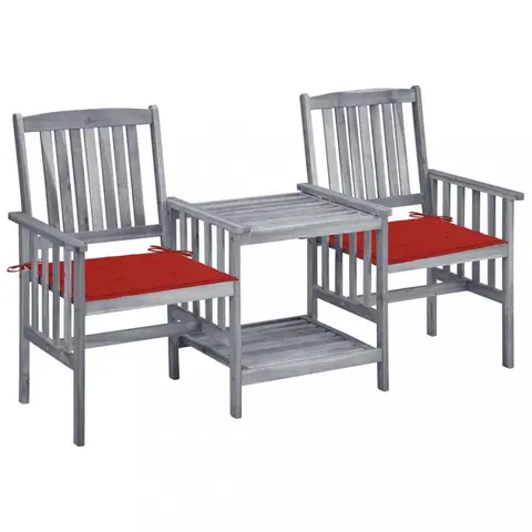 Zahradní židle Zahradní židle se stolkem akácie / látka Dekorhome Červená
