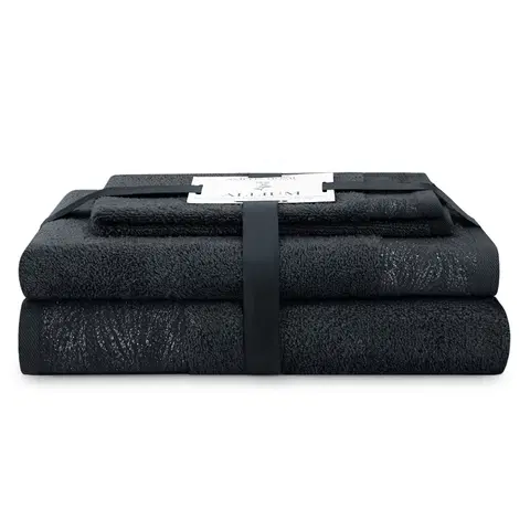 Ručníky AmeliaHome Sada 3 ks ručníků ALLIUM klasický styl černá, velikost 30x50+50x90+70x130