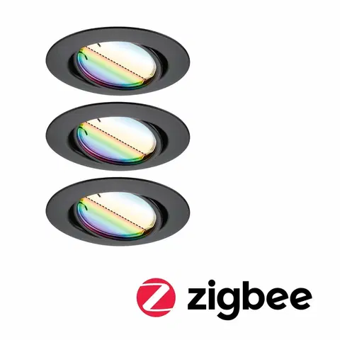 Chytré osvětlení PAULMANN LED vestavné svítidlo Smart Home Zigbee Base Coin základní sada výklopné kruhové 90mm 20° 3x4,9W 230V stmívatelné RGBW+ černá mat 924.68