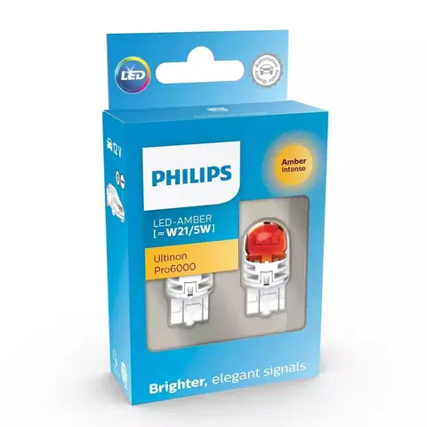 Autožárovky Philips LED W21/5W 12V 2.5/0.5W Ultinon Pro6000 SI Amber Intense 2ks 11066AU60X2
