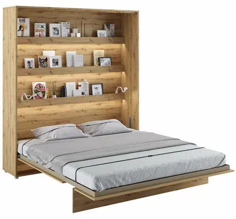 bez úložného prostoru Vysoká sklápěcí postel ve skříni dvoulůžko MONTERASSO, 180x200, dub artisan
