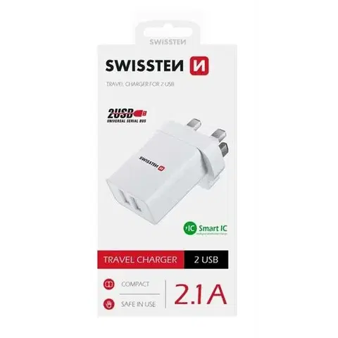 Elektronika SWISSTEN Adaptér 230 V/2,1 A 10,5 W 2x USB, bílá