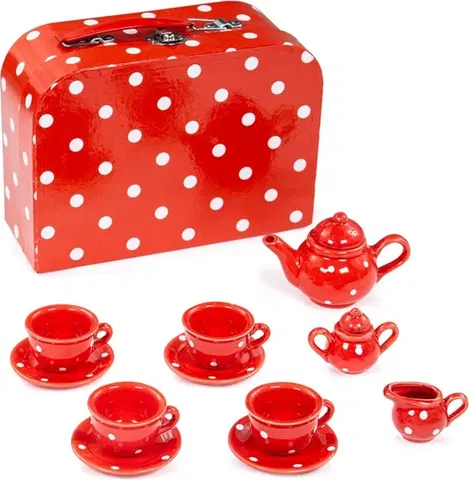 Dětské kuchyňky Bigjigs Toys Puntíkovaný čajový set LUTOS červený