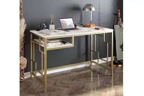 Psací stoly Sofahouse Designový psací stůl Yaiza 120 cm bílo-zlatý