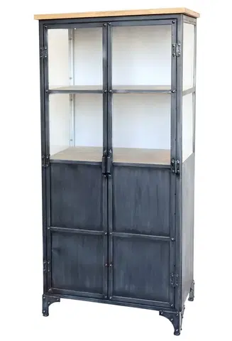 Komody Černá kovová skříň s policemi a prosklenými dveřmi Davi - 64*36*140cm Chic Antique 41373-24
