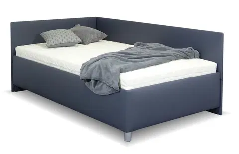 s úložným prostorem Rohová zvýšená čalouněná postel s úložným prostorem Ryana, 140x200, tmavě šedá